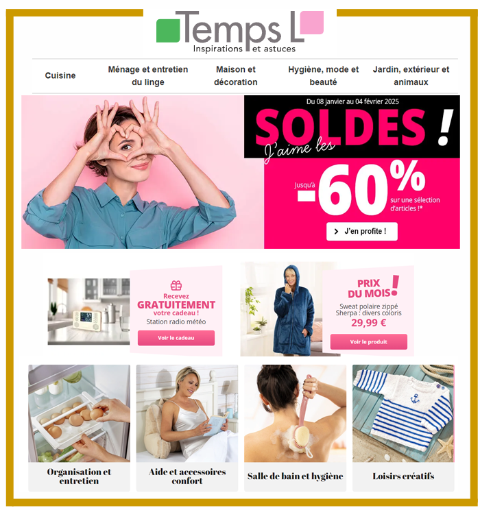 TEMPS L - SOLDES usqu'à -60% sur les accessoires de Cuisine, Rangement, Ménage TEMPS L - SOLDES usqu'à -60% sur les accessoires de Cuisine, Rangement, Ménage