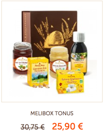 4/ Coffret MELIBOX TONUS, une boîte garnie de miels onctueux, infusions bienfaisantes et gommes pectorales ! Un concentré d'énergie pour booster la rentrée !