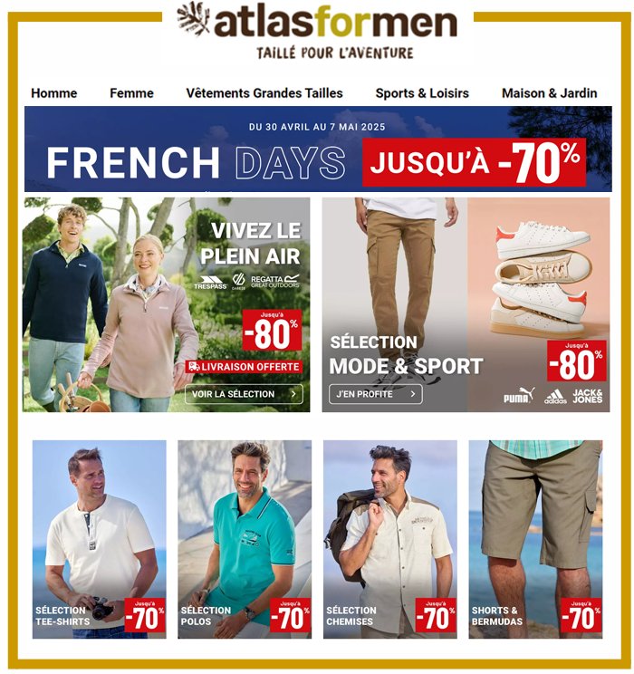 ATLAS FOR MEN, Jusqu'à -60% sur la nouvelle collection